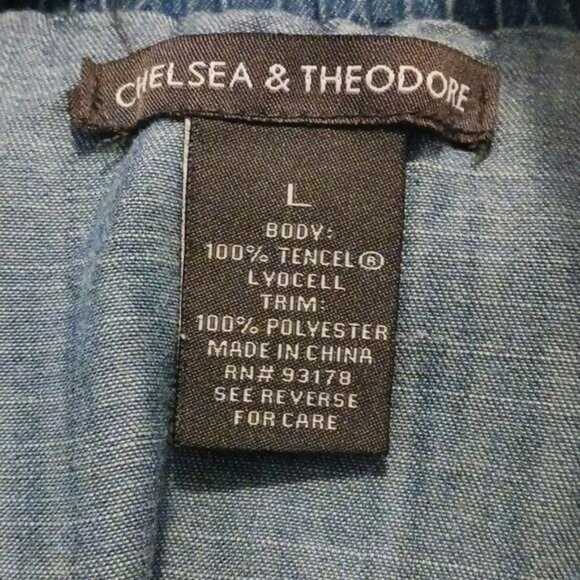 Chelsea & Theodore Denim Off the Shoulder Ruffle Mini Dress Blue Size L - Picture 11 of 12